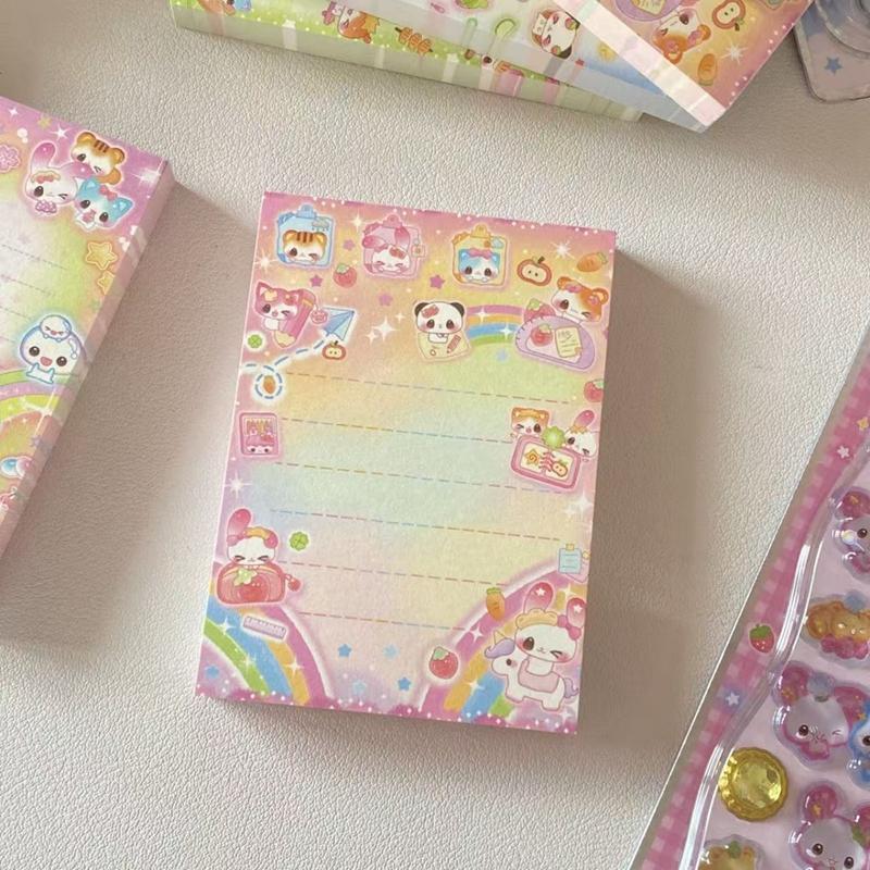 50 Sheets Lovely Rainbow Rabbit Bear Memo Pads To Do List Journal Notepad Kawaii Stationery DIY Material Paper