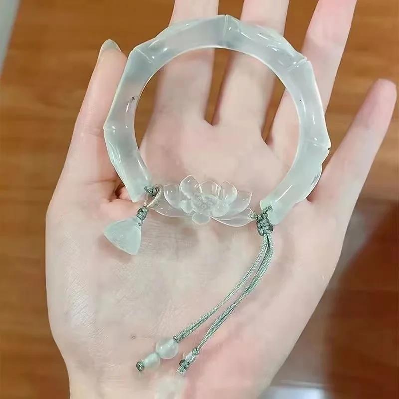 

Antique Style Gentle Imitation Exaggeration Jade Bangle Texture Chinese Temperament Bamboo Bracelet Collection Trend Jewelry