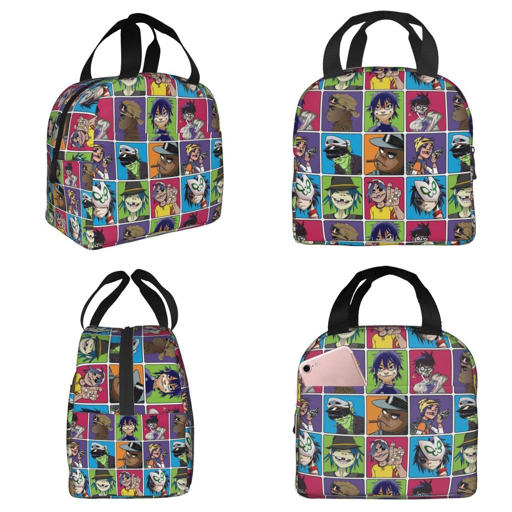 Music Band Gorillaz Insulated Lunch Bag for Women Office Cooler Thermal Food Box Tote Portable Lunch Boxes Container