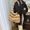 Vintage Handmade Bohemian Velvet Tote Bag Trendy Natural Material Crochet Shoulder Bags Hobo Bags Spacious Chic for Daily