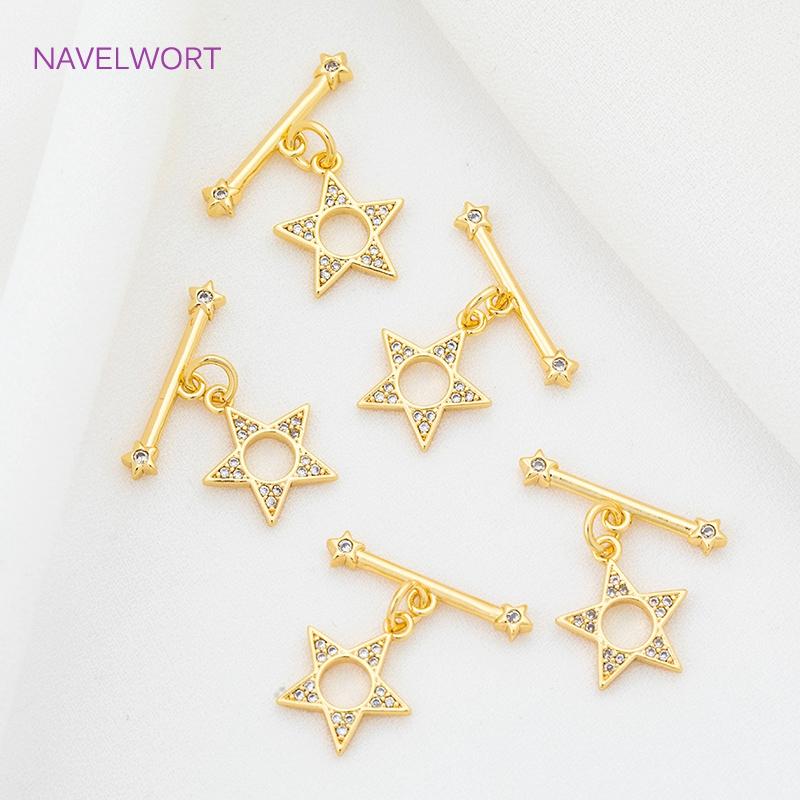 18K Gold Platinierte Blumen-/Herz-/Pentagramm-/Schmetterlingsform Toggle-Verschlüsse Für Schmuck, Messing Verbindungsverschlüsse, DIY Schmuckzubehör