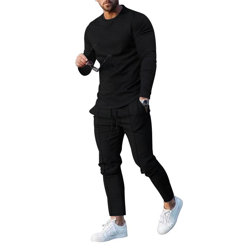 Men's European Style Two-Piece Suit: Fall 2022 Round Neck Long Sleeve T-Shirt & Trousers Casual Set