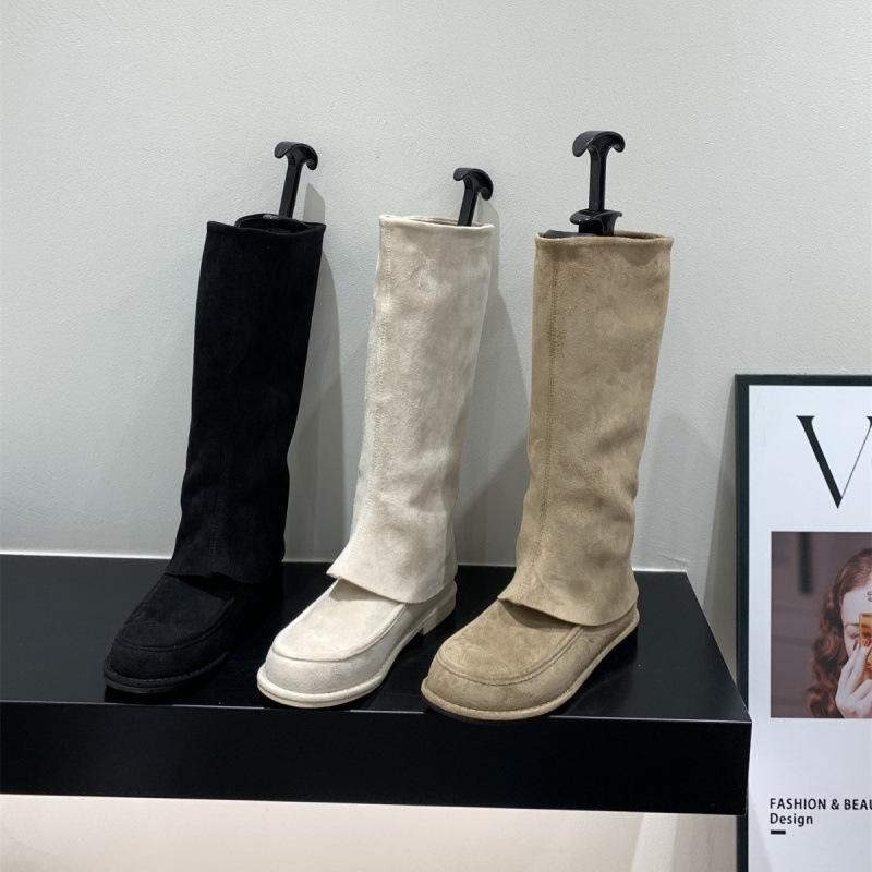 Khaki Pants Tube Boots Knight Boots Women's Boots 2025 Autumn and Winter Vintage Suede Skinny Boots Medium Boots