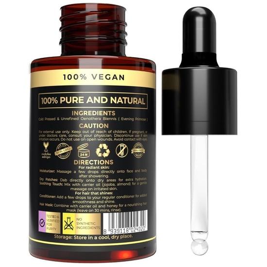 USDA Bio Nachtkerzenöl - 100% Reines & Natürliches Nachtkerzenöl für Haut & Gesicht - Flüssiges Trägeröl zum Mischen ätherischer Öle