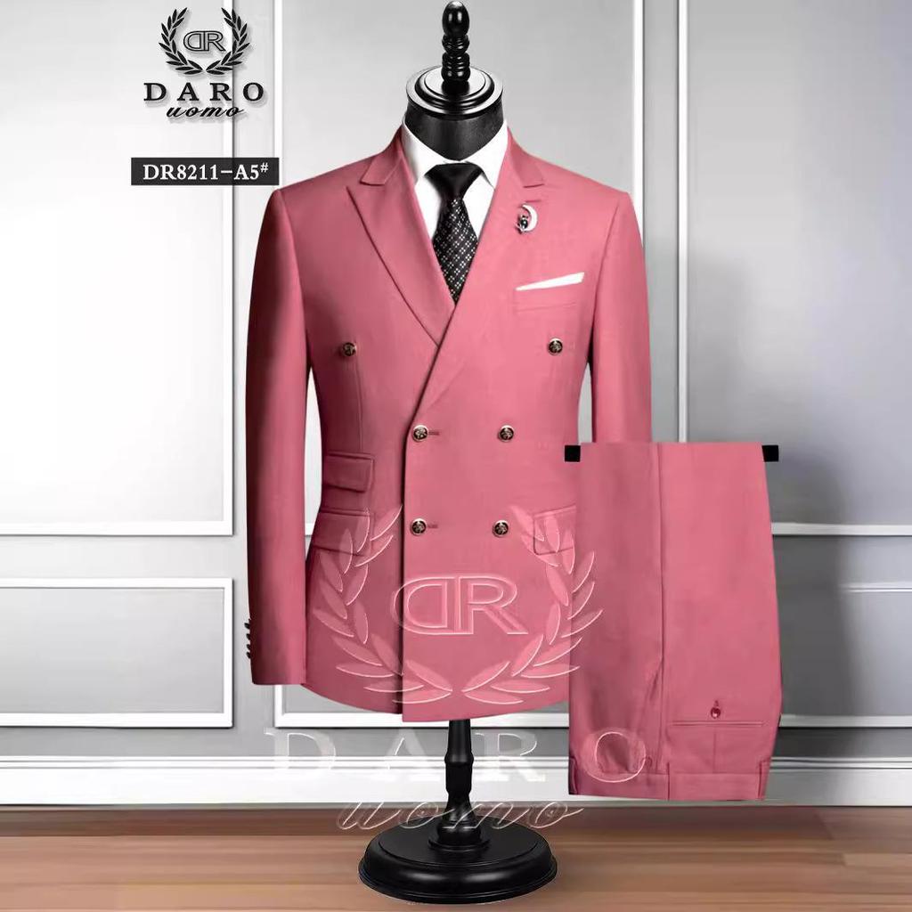 Men's Large Double-Breasted Wedding Suit & Groomsmen Two-Piece Set