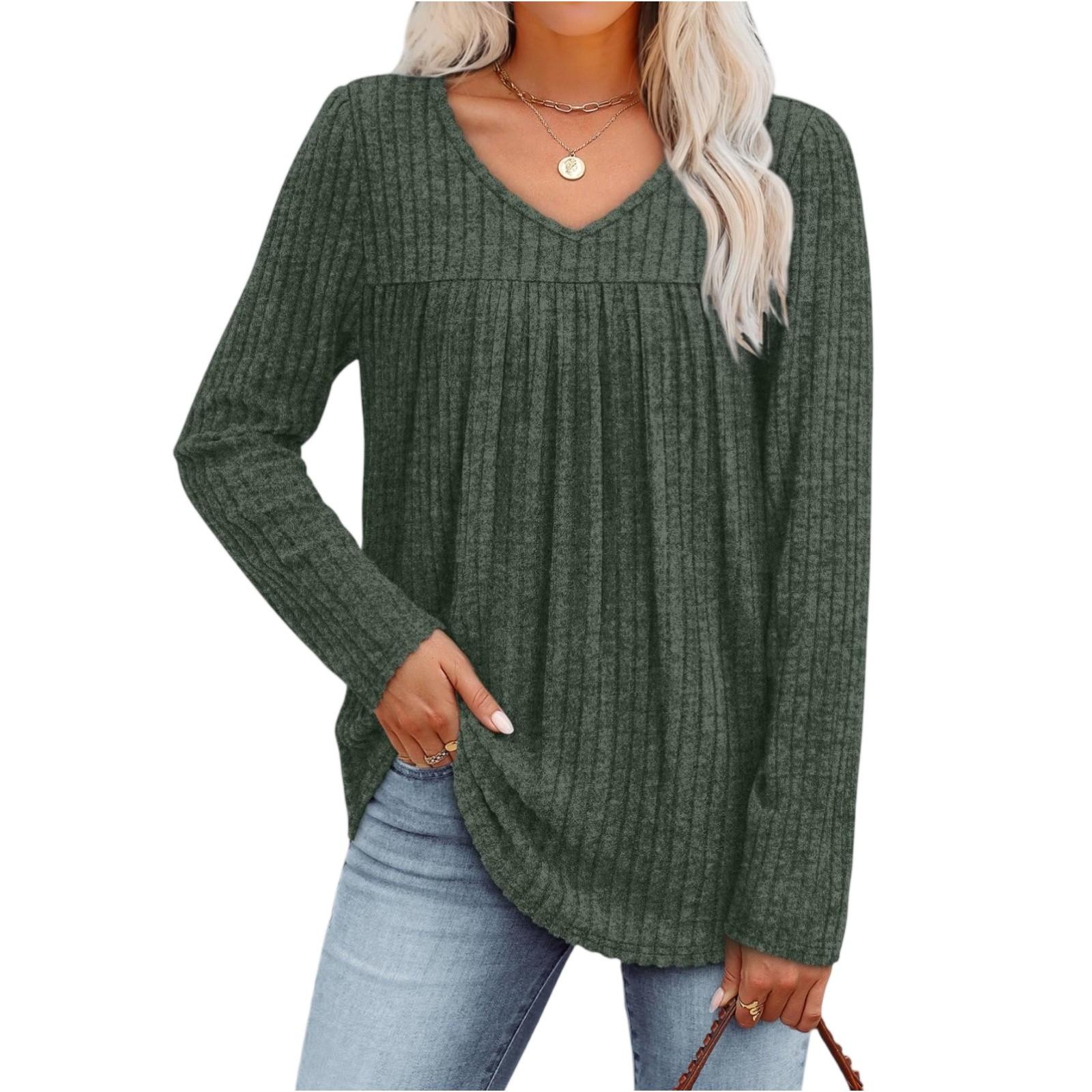 

Women s Fashionable Long-sleeved Pullover Solid-color Top L армия зеленый