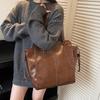 Large Leather Tote Bag Drawstring Detail Oversized Shoulder Bag Vintage Style Shopper Purse for Women