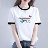 100% Cotton Short-sleeved T-shirt Women's Summer Wear New Splicing Contrasting Color Crew Neck Top