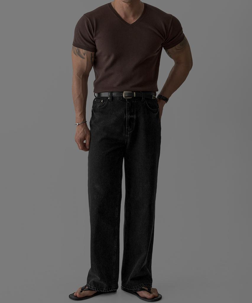 Baulopeulodeogteu V-Neck Muscle Short Sleeve Knit [Brown]
