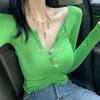 Autumn Womens Cute V Neck Ribbed Knit Tee Comfortable Daily Top