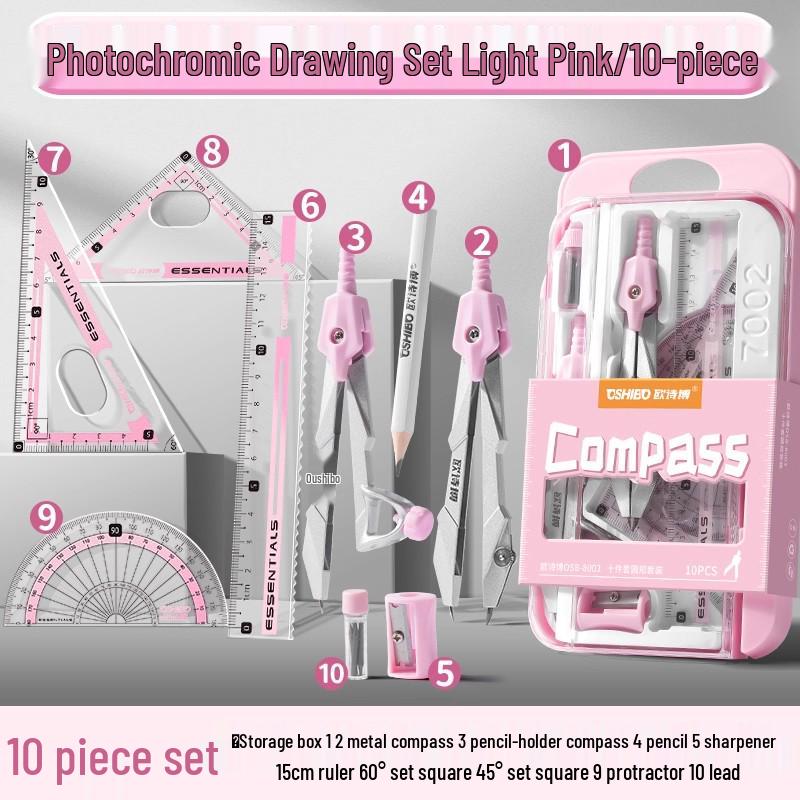 Student Geometry Ruler Set for Elementary to Junior High - Includes Compass, Triangle, and Sixth Grade Supplies