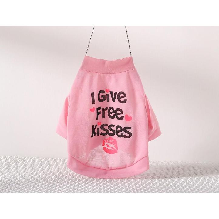 Dog T-Shirts for Small Dogs Girl Free Kisses Cotton Sleeve T Shirts for Puppy Girls, Medium