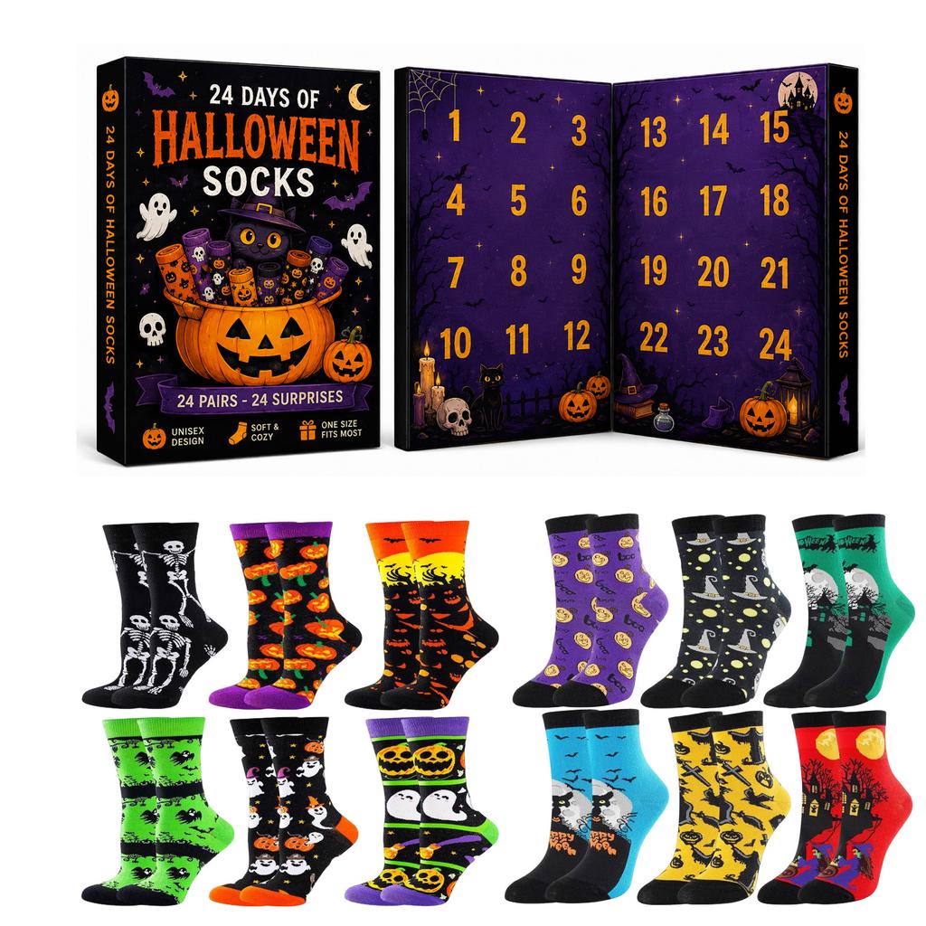 Halloween Socks Surprise Box with Pairs Assorted Patterns for Kids and Adults Party Favors