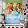 Wall Hanging Tapestry With Custom Name & Text, Cocomelon Decorative Tapestry For Bedroom