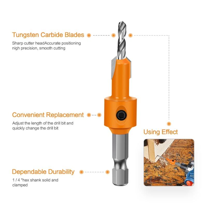 Woodworking Countersink Drill Bit Taper Hole Drilling Tool Alloy Head Screw Installation Step Drill for Wooden Convenient