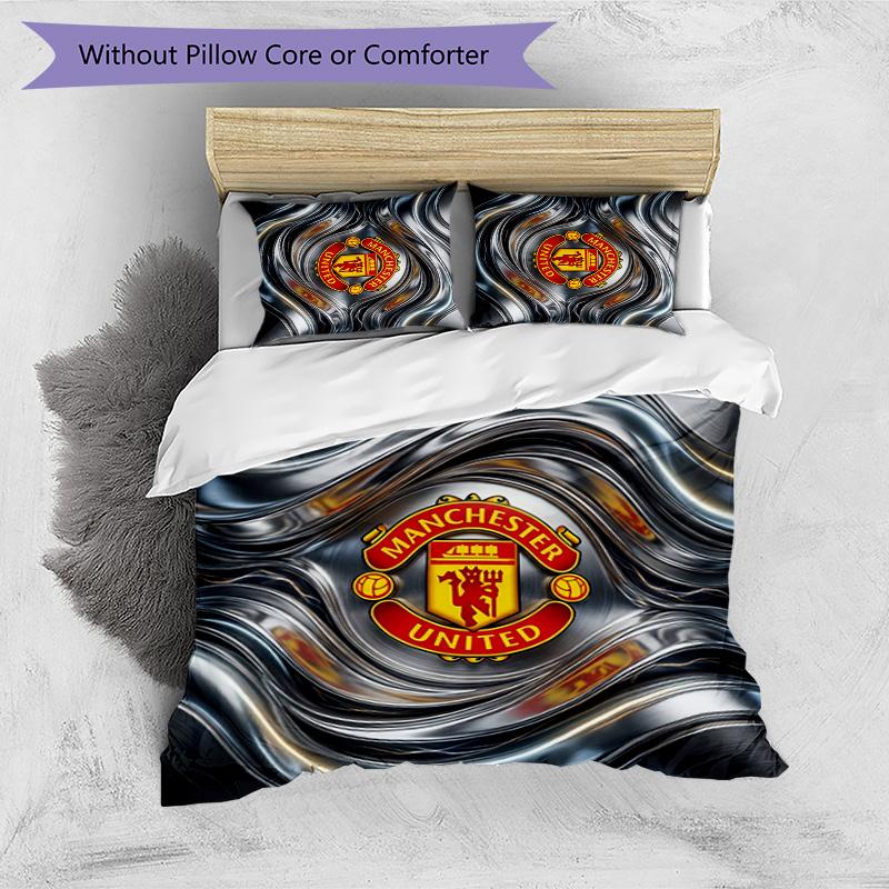 Σετ Κλινοσκεπασμάτων 3 Τεμαχίων με Σχέδιο Manchester United Μαλακό Φιλικό προς το Δέρμα Πλενόμενο Σετ Καλύμματος Παπλώματος & Μαξιλαροθηκών Όλες τις Εποχές Υπνοδωμάτιο