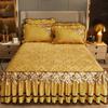 3PCS Lace Quilted Crystal Velvet Bed Skirt Three-piece Set for Autumn and Winter Warmth Coral Fleece Bed Cover Thickened Fleece Bed Cover