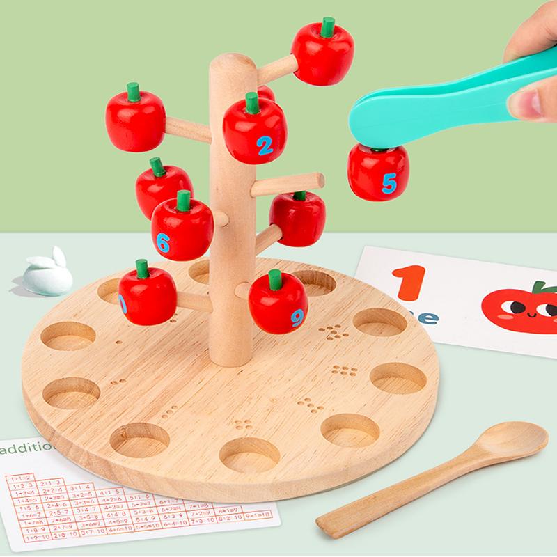 Baby Montessori Digital Apple Tree Education Wooden Toys Children Learn Digital Clip Beads Skills Training Early Education Game