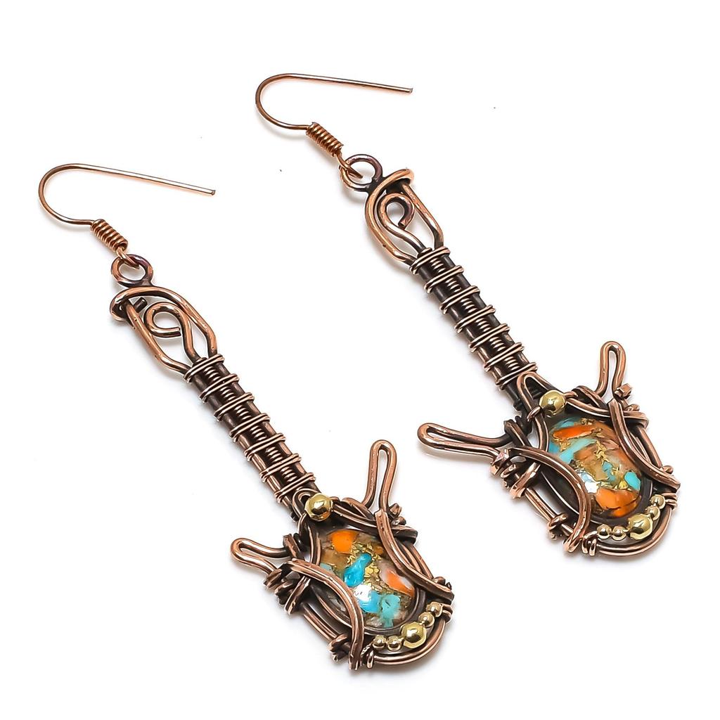 Orange Spiny Oyster Earrings, 999 Copper Wire Wrapped Gemstone Jewelry, Handmade Earrings Amazing Jewelry, Gift For Her