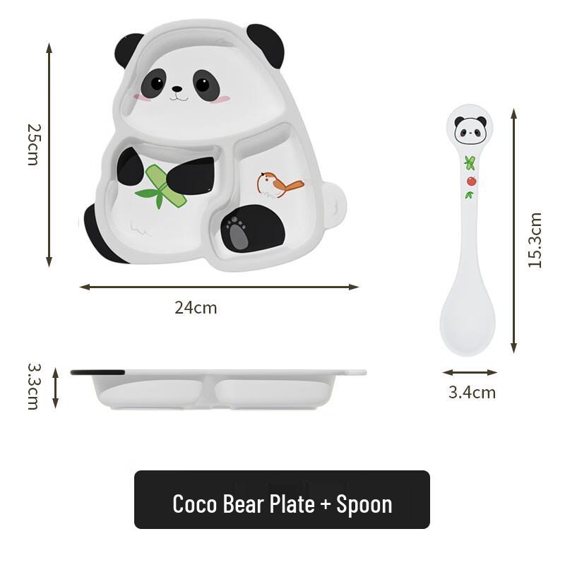 SHALL Kids Panda Divided Melamine Plate with Spoon