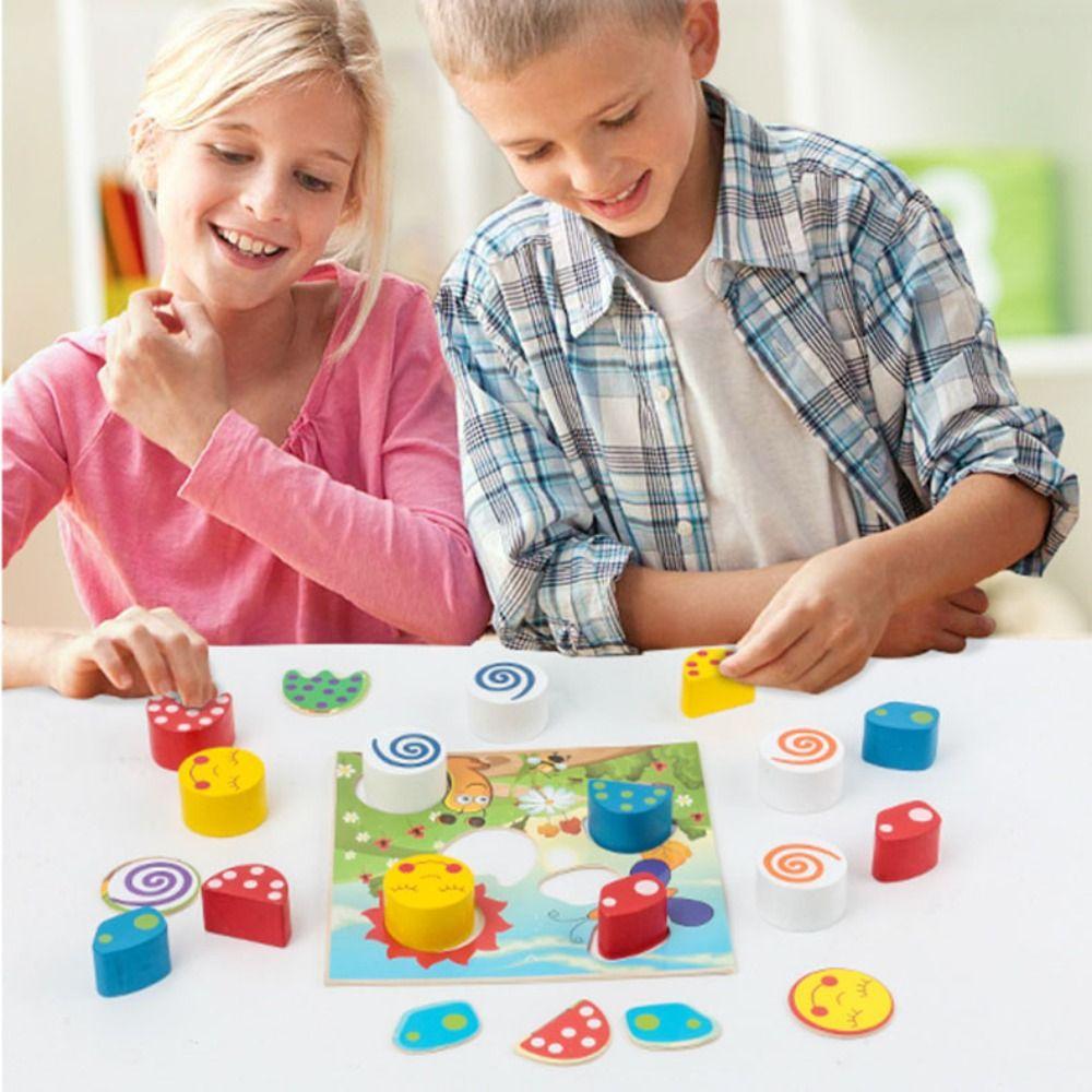 

Jigsaw Color Shape Sorting Box Shape Colorful Matching Blocks Wooden Montessori Toys Toddler Toys Style A