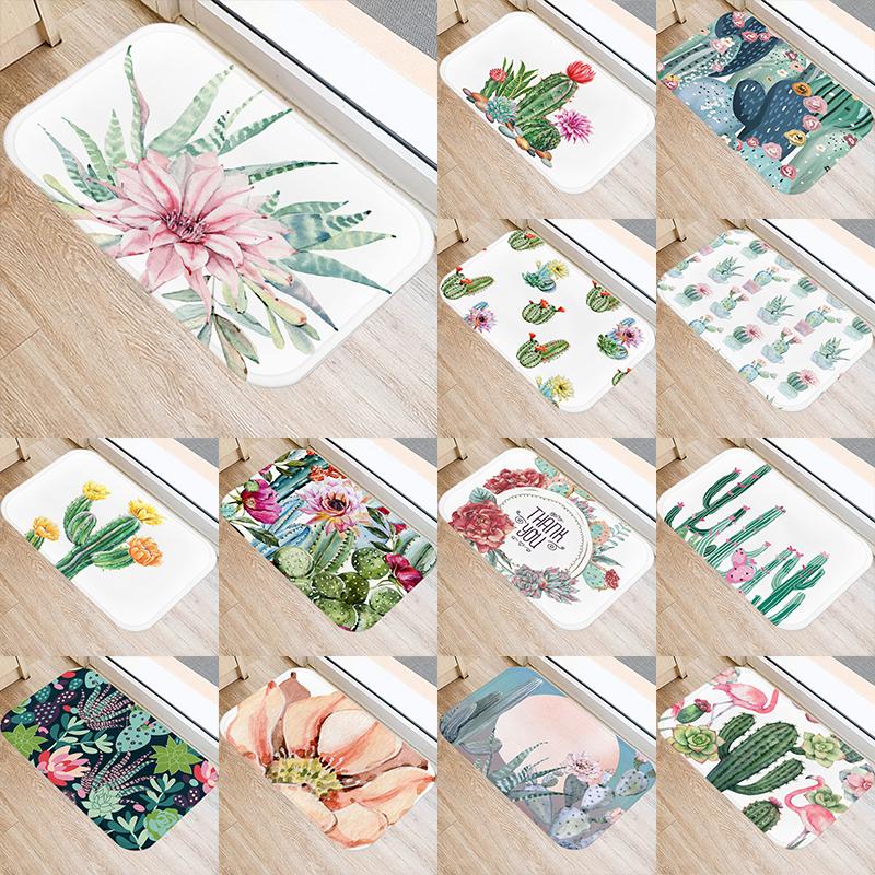 

Cactus Pattern Kitchen Entrance 40*60cm Door Mat Coral Velvet Carpet Doormat Colorful Indoor Floor Mats Anti-Slip Rug 48261-2