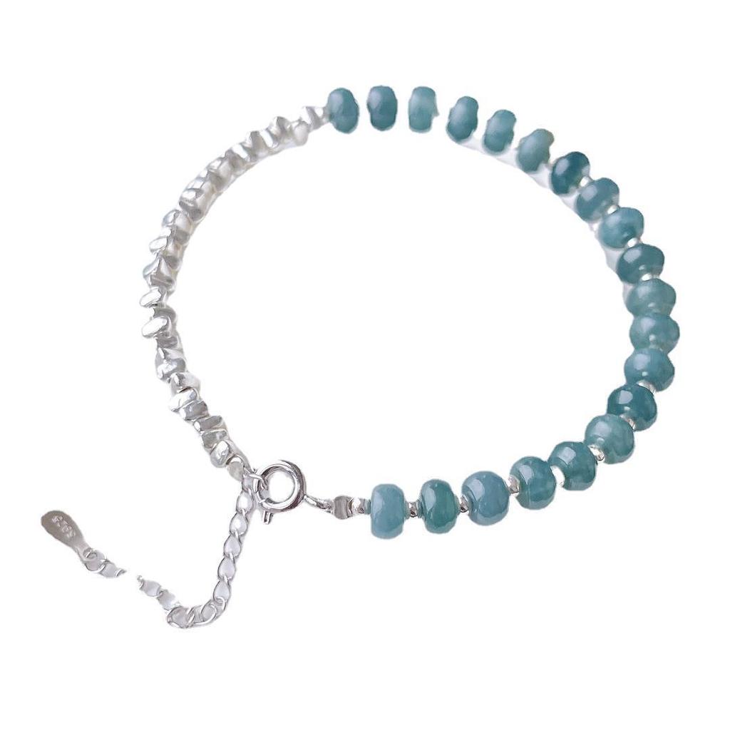 A-Grade Blue Water Jade Bracelet with 925 Silver, Chinese Style, Ice-Clear Abacus Beads, Gift-Ready