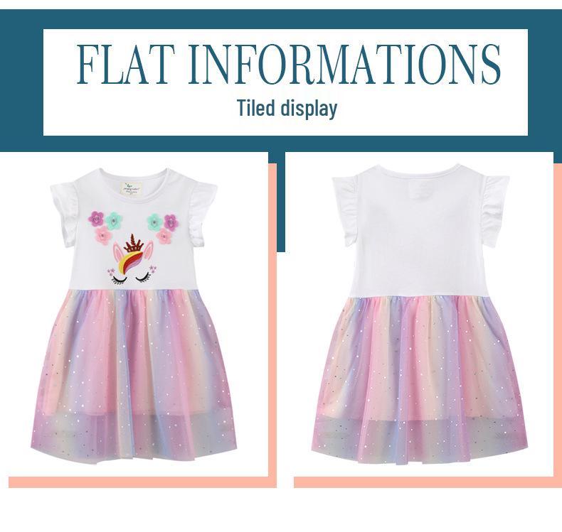 Spring Summer Cartoon Baby Girls' Short Sleeve Gauze Dresses
