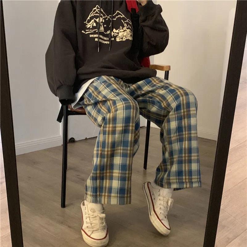 Spring Summer Latest Korean Loose Students High Waist Thin Plaid Pants Wide Leg Pants Casual Straight Pants Streetwear