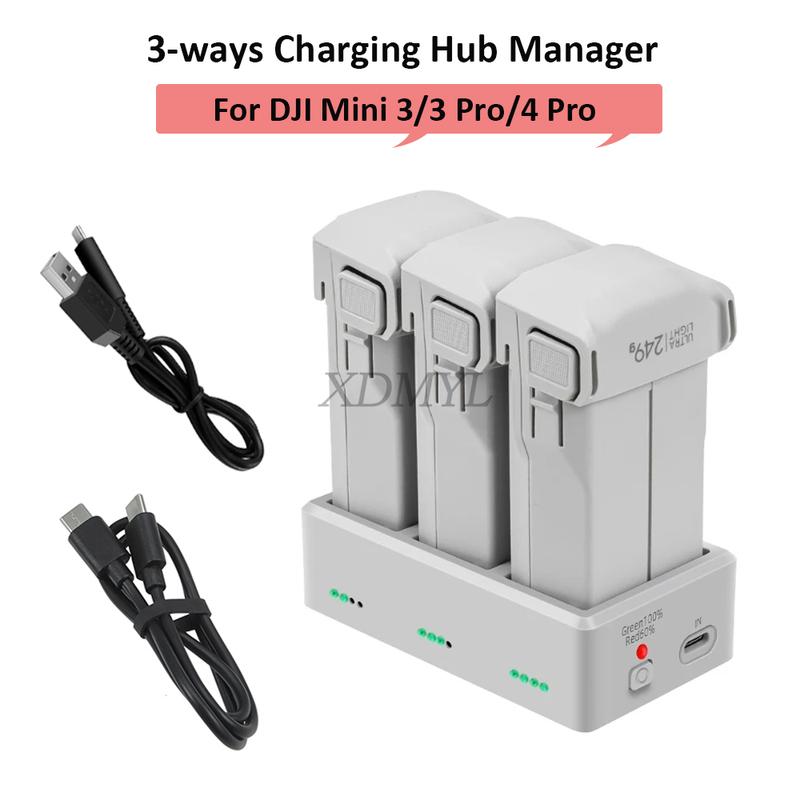 3-Way Battery Charger Manager For Mini 3/Mini 3 Pro Charging Hub Battery Charging Butler For DJI Mini 4 Pro Accessories