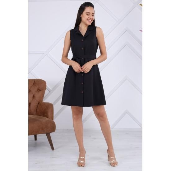 Rochie Casual&Confort Rochie scurtă de vară, cu guler de cămașă, fără mâneci, legată în talie