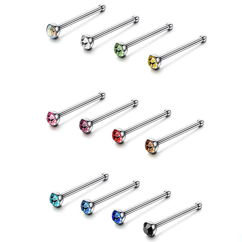 5/10/20PCS Stainless Steel L Shape Nose Stud Set 20G Crystal Nose Ring Hoop Set Indian Crystal Nose Stud Bulk Piercing Nariz Lot