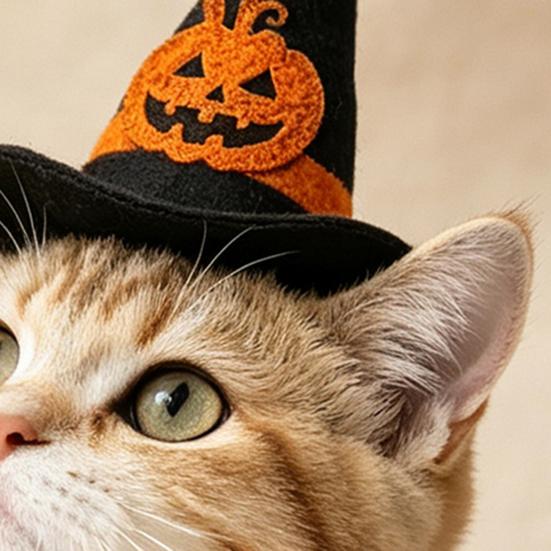 Cosplay Headgear for Dogs Pet Halloween Witch Hat, Bows/Pumpkins Decor, Adjustable Felt Cap Costume Accessory, Lightweight Comfortable Headwear,