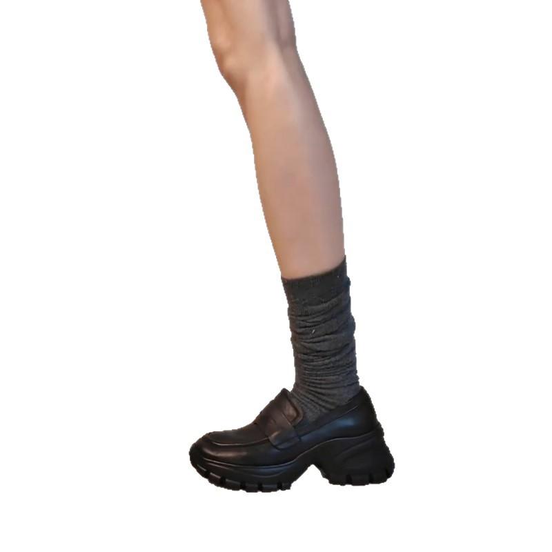 Lan Cabinet Edition~ Echte Leder Casual Retro Dicksohlige Erhöhende Ein-Pedal Loafer Damen Pendeln Vielseitige Einzelne Schuhe Kleines Leder