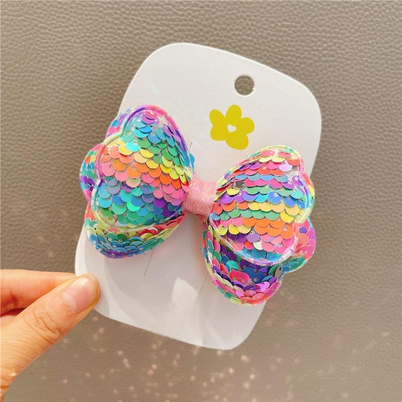 Long Gradient Color Sequin Glitter Big Bow Hair Clips For Girl Kids Cute Kawaii Princess Fairy Hairpin Fashion Accessories