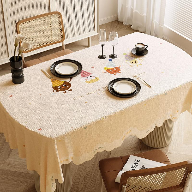 Printed Pattern Cartoon Dining Tablecloth Waterproof Heat-resistant Tea Table Cover Cloth Light Luxury High-end Fabric Decorate