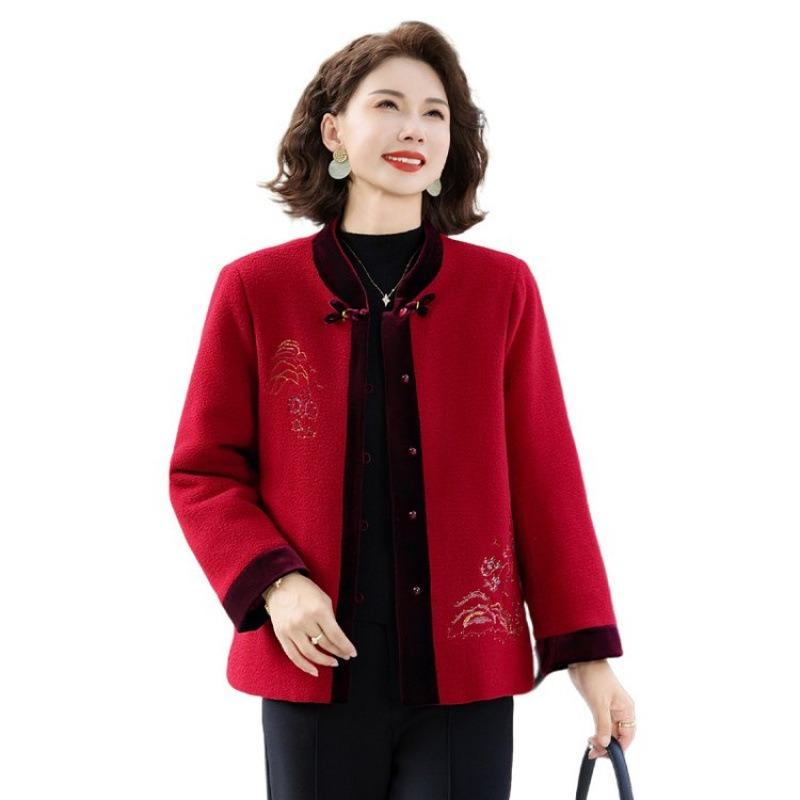 

Платье для свадьбы бабушки Си, осеннее платье для мамы, шерстяное пальто, платье для женщин среднего и пожилого возраста, осенне-зимняя стеганая куртка 5XL [recommended 150-80kg] бордовый