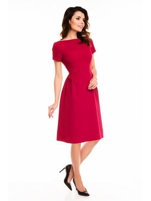 Elegant Flared Midi Cocktail Dress with Short Sleeves, Burgundy L