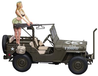 Hasegawa Ton Truck with 50 Caliber M2 Machine Girls Figure Plastic Model SP483 1/24 1/4 4×4 (equipped Gun) w/Blonde