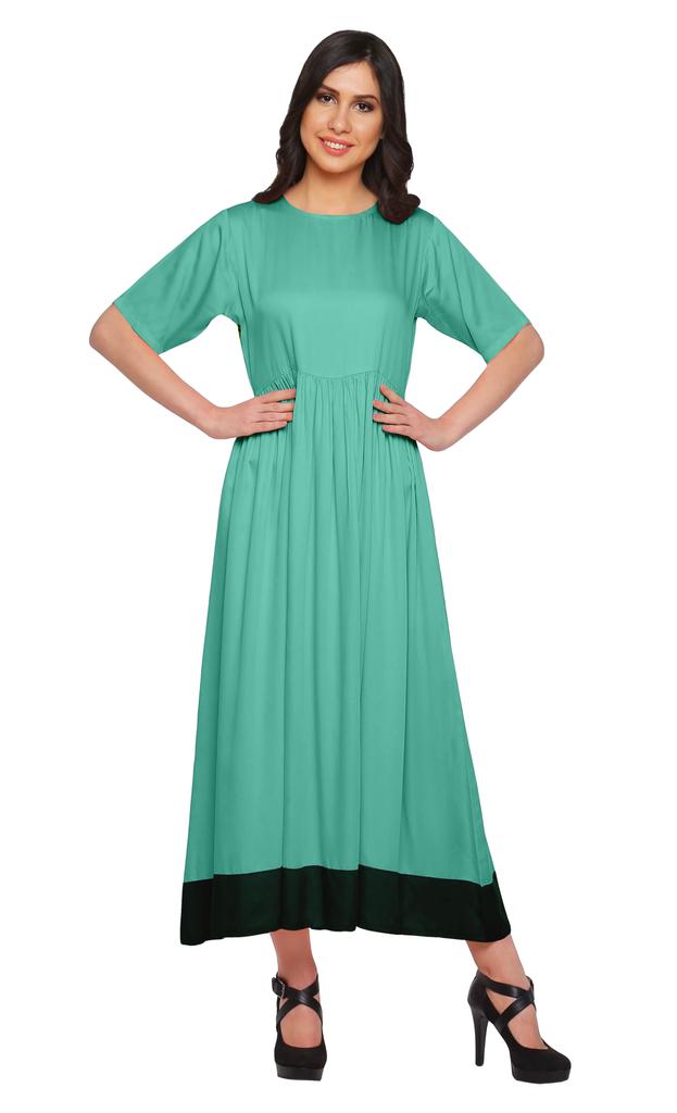 Moomaya Solid Casual Cotton Dress For Women A-Line Long Maxi Kurti Women