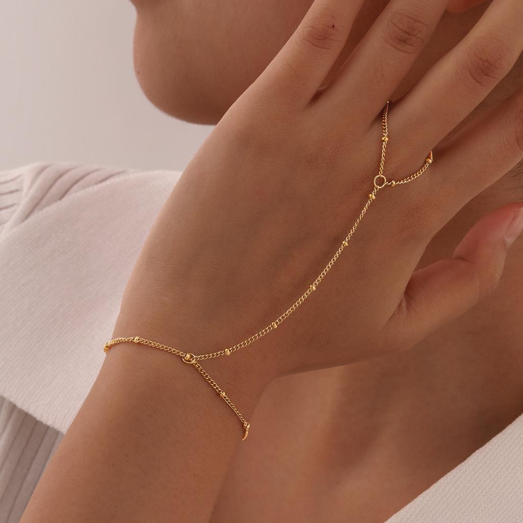 Exquisite Vintage Wrist Bracelet for Women Finger Ring Chain Charms Beads Bracelet Chain Lady Trendy Aesthetic Jewelry Set