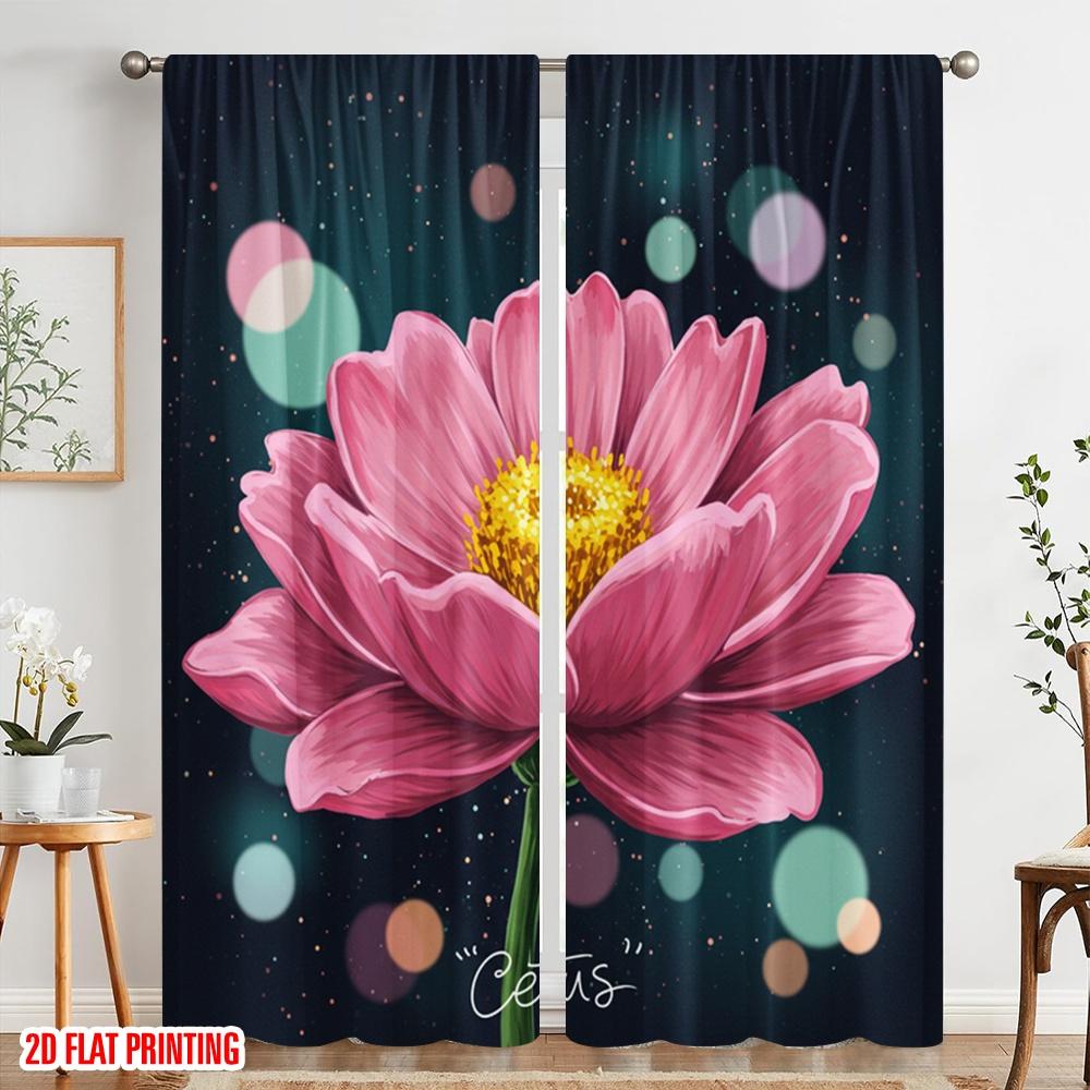 2pcs 2D flat printing Drapes Pink Flower Polyester Fabric Without Electricity Holiday Decorations for Indoor Celebrations Room