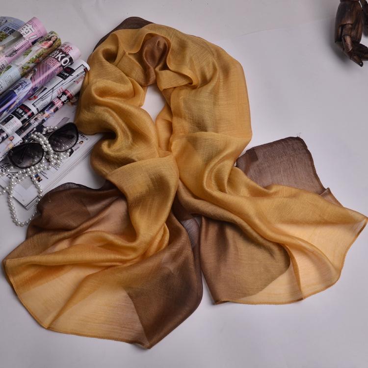 Season Solid Color Gradual Change Color Mulberry Silk Silk Scarf Women, Color Matching Women'S Scarf Shawl Yarn Beach Towel