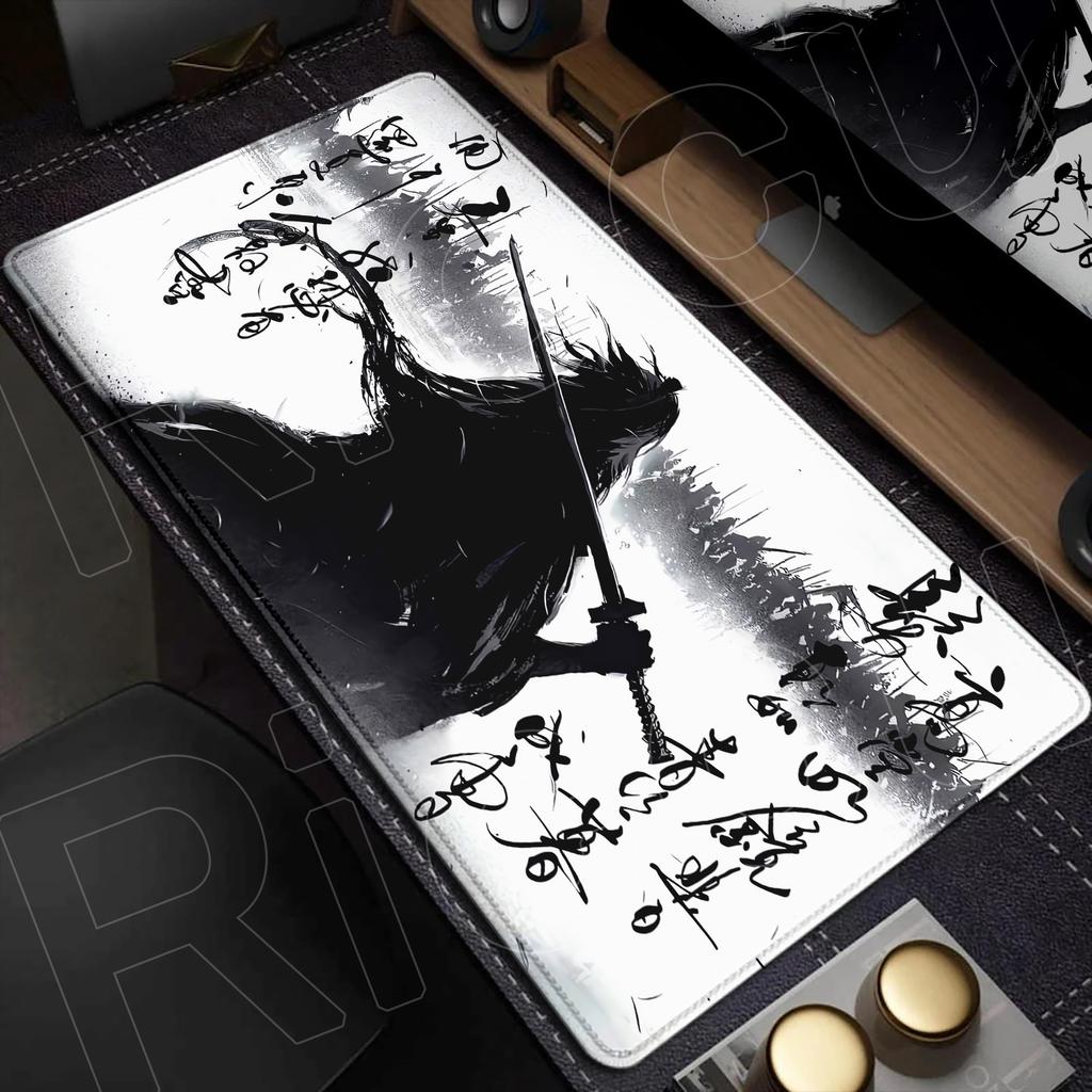 Samurai Warrior black and white drawing MousePad Gamer Computer PC Accessories Keyboard Table Mouse pad Company Gaming Desk Mats