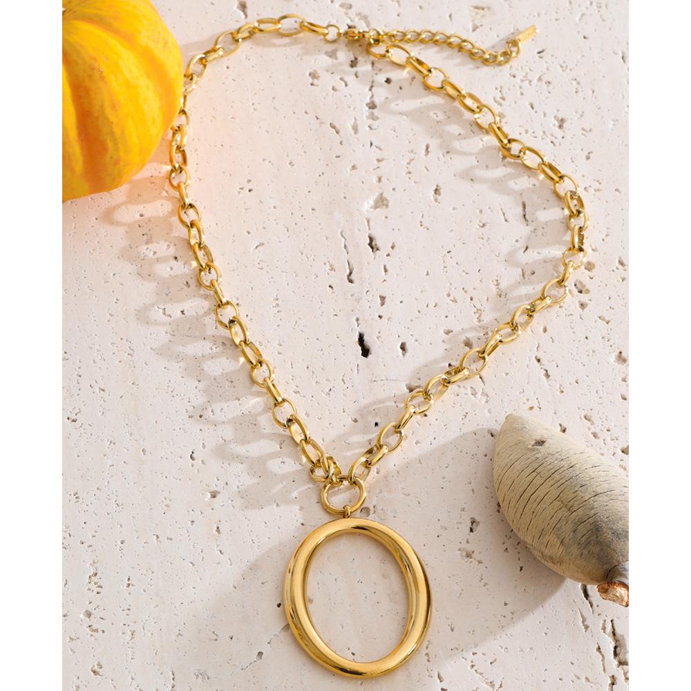 Yhpup Stainless Steel Round Hollow Geometric Pendant Necklace Gold Platinum PVD Plated Stylish Distinctive Jewelry Waterproof