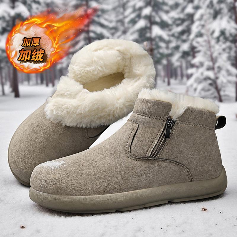 Mens Snow Boots Casual Shoes Ankle Fur Warm Leather Cowboy Combat Motorcycle Chelsea Outdoor Hiking Designer Luxury Winter