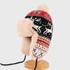 Knitted Winter Beanie Hat With Ear Protection Unisex Warm Fleece Lined Deer Motif Fair Isle Style