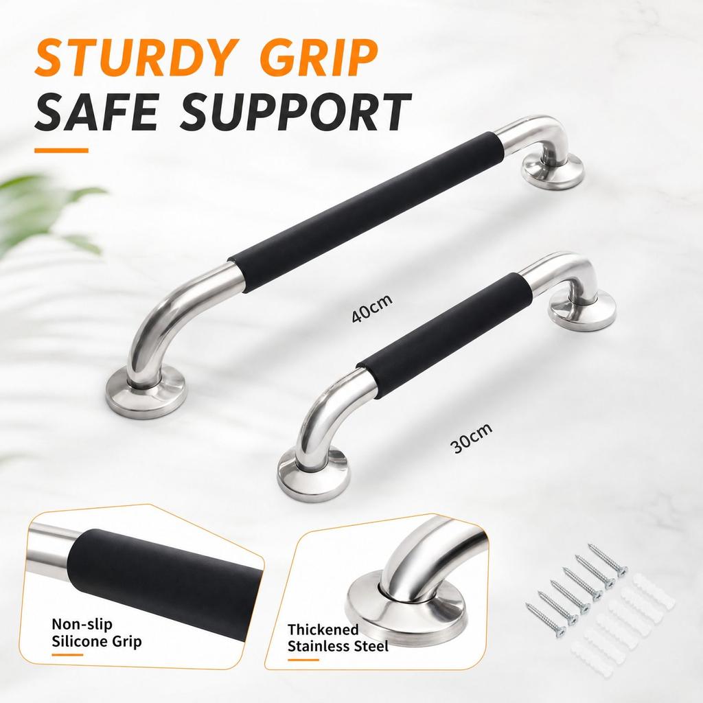 Stainless Bathroom Bar with Silicone Handle for Shower and Bathtub