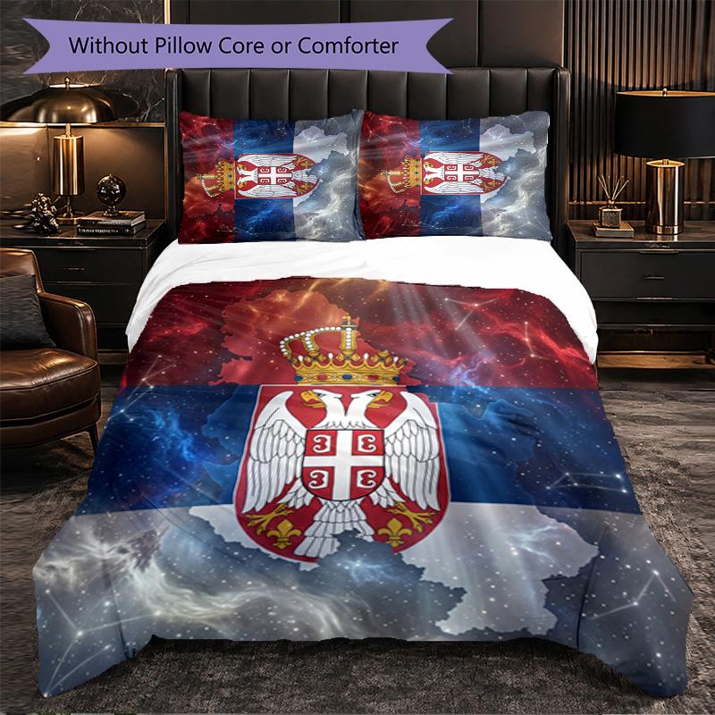 Serbia Pattern 3 Pieces Bedding Set Soft Microfiber Duvet Cover with Pillow Cases for Bedroom