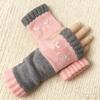 Gants en tricot sans doigts avec broderie de chat et patchwork, Gants décontractés ouverts aux doigts tendance pour femme, Mitaines chaudes d'hiver sans doigts